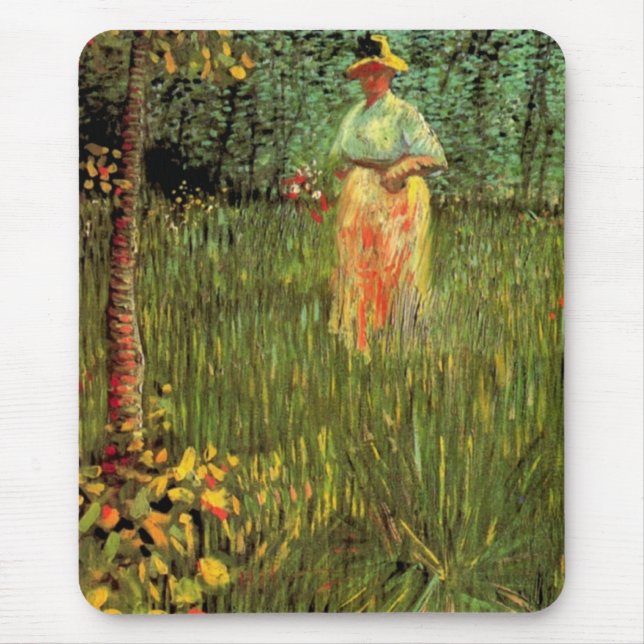A Woman Walking in a Garden by Vincent van Gogh Mouse Pad (Front)