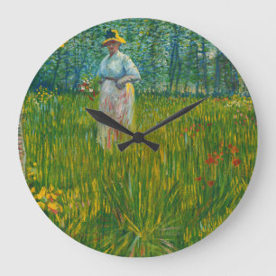 A Woman Walking in a Garden - Vincent van Gogh Large Clock