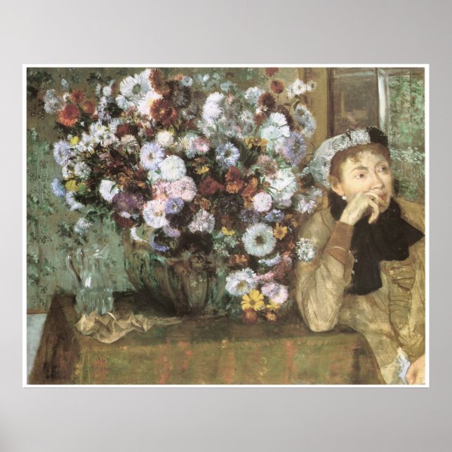 A Woman with Chrysanthemums., Edgar Degas Poster (Front)