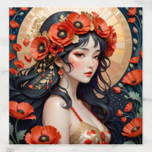 A woman with red flowers in her hair