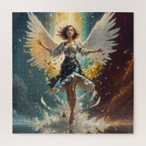 a woman with wings rising up in the air jigsaw puzzle