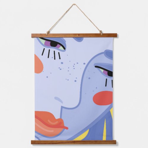 a womans face with a bright lipstick hanging tapestry