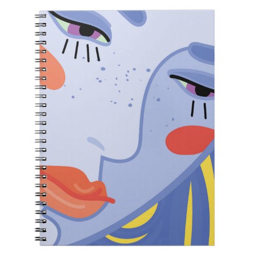  a womans face with a bright lipstick  notebook