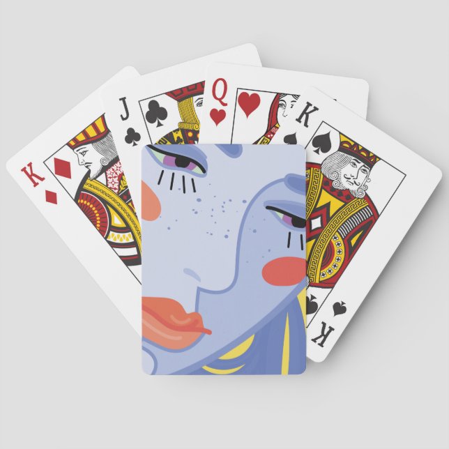  a woman's face with a bright lipstick. poker cards (Back)