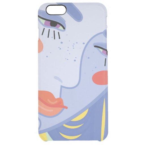 a woman's face with a bright lipstick.  clear iPhone 6 plus case