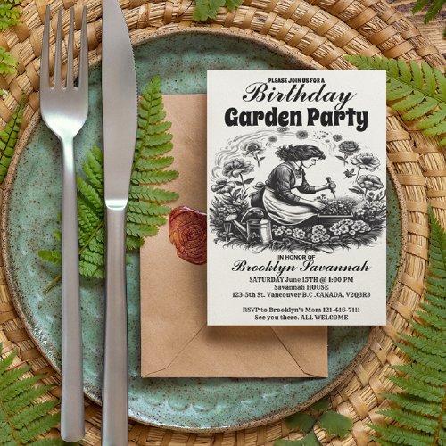 A Womans Garden Gardener Party Invitation Postcard