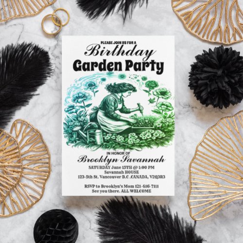 A Womans Garden Gardener Party Invitation Postcard