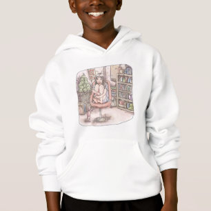 a woman's illustration of a room with a lottery bo hoodie