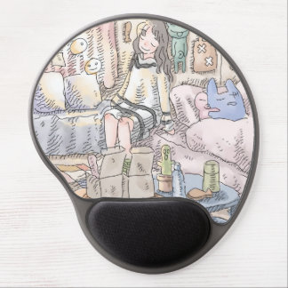 A woman's illustration of a woman sitting in a cor gel mouse pad