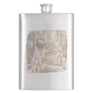A woman's illustration watching a rabbit trembling flask