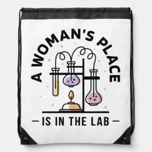 A Woman's Place Is in the Lab – Science Feminist Drawstring Bag