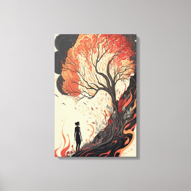 A Woman's Reflection on the Burning Forest  Canvas Print (Front)
