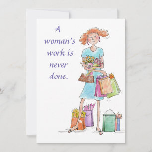 A Womans Work satire expression blue watercolor Holiday Card