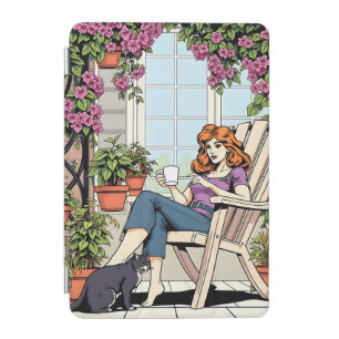 A Women with Coffee, Cat and  Plants iPad Mini Cover