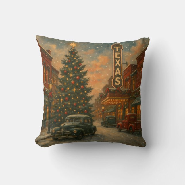 A Wonderful Christmas on the Streets of Texas Throw Pillow (Front)