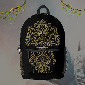 A wonderful filigree golden lotus flower. printed backpack