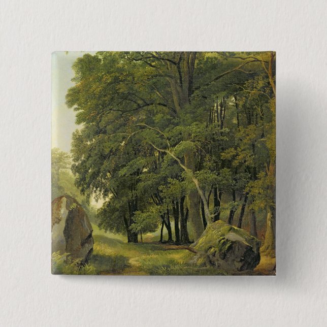 A Wooded Landscape (oil on paper on panel) Button (Front)