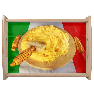 a wooden tray  with the photo of polenta