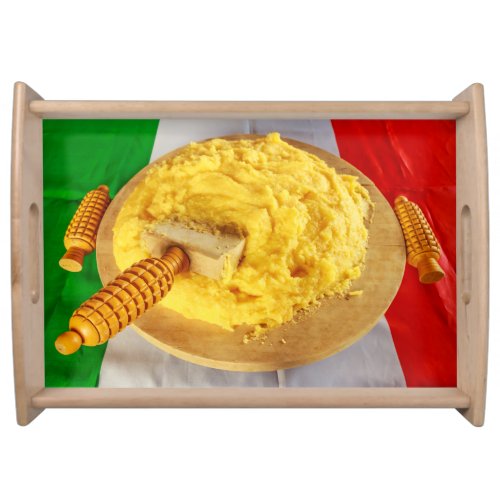 a wooden tray  with the photo of polenta