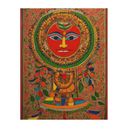 A Wooden Wall Piece of Multicolored Madhubani Art Wood Wall Art