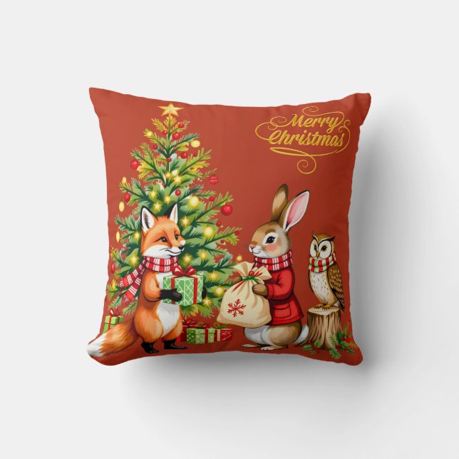 A Woodland Christmas Tale Throw Pillow (Front)