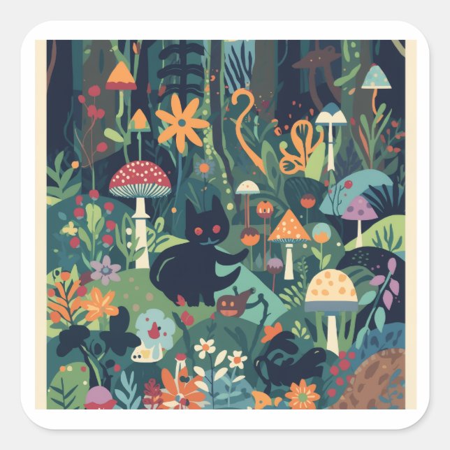 A woodland scene square sticker (Front)