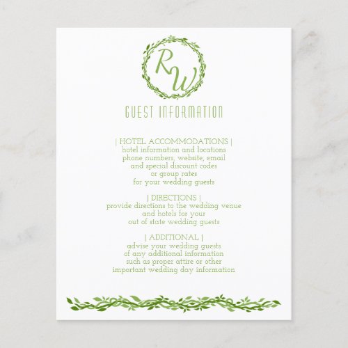 A Woodsy Elegance  Wedding Vine Guest Information Flyer