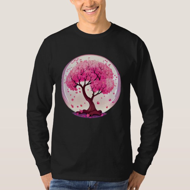A Work of with a Geometric Cherry Blossom Tree T-Shirt (Front)