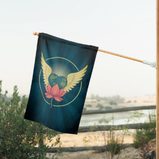 A World Held in Love House Flag Boho Weatherproof