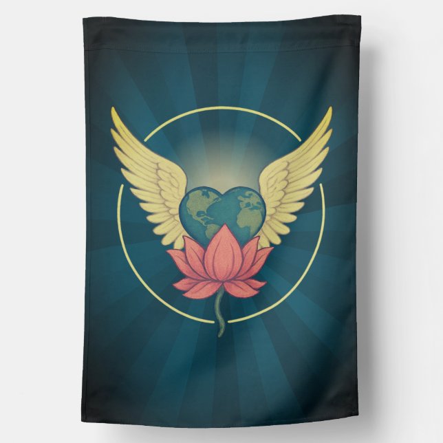 A World Held in Love House Flag Boho Weatherproof (Back)