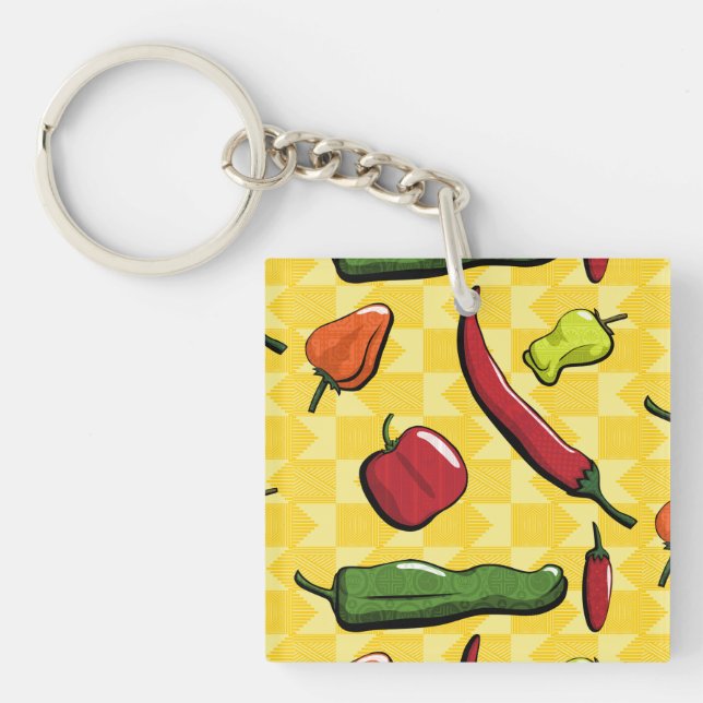 A World of Chili Peppers Acrylic Keychain (Front)