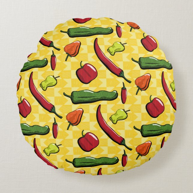 A World of Chili Peppers Round Pillow (Front)