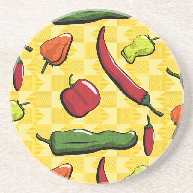 A World of Chili Peppers Sandstone Coaster (Front)