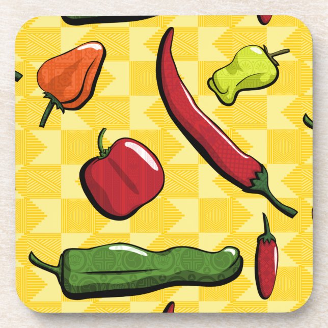 A World of Chili Peppers Square Coaster (Front)