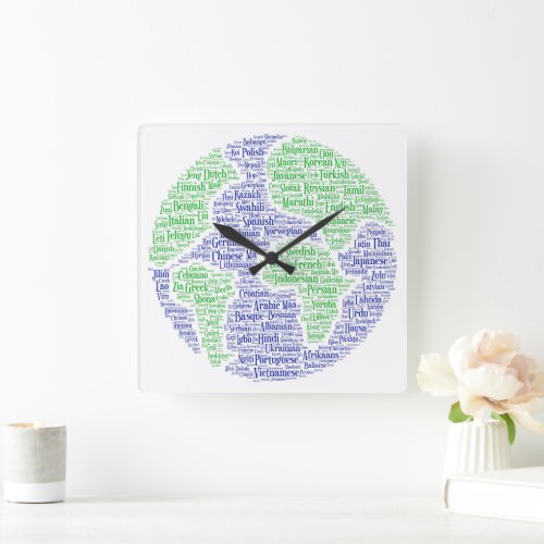 A world of languages square wall clock