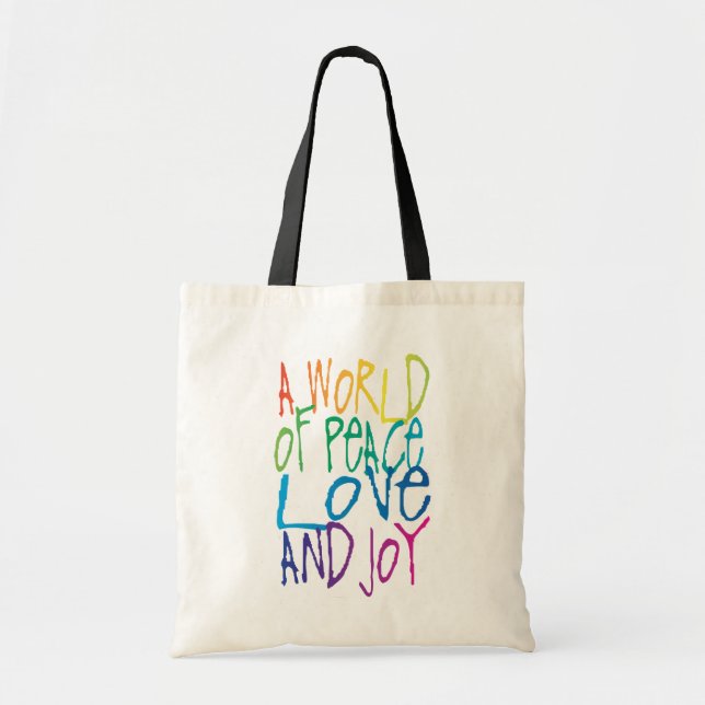 A World of Peace, Love, and Joy Tote Bag (Front)