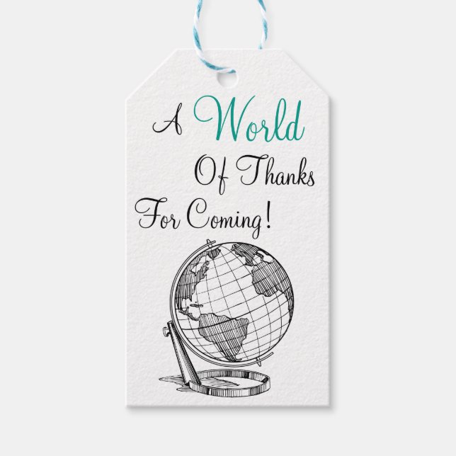 A World Of Thanks For Coming Travel Theme Gift Tag (Front)