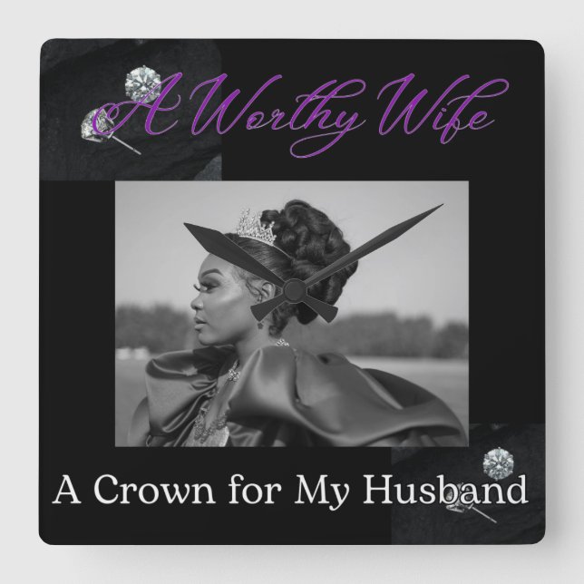A Worthy Wife Square Black Wall Clock (Front)