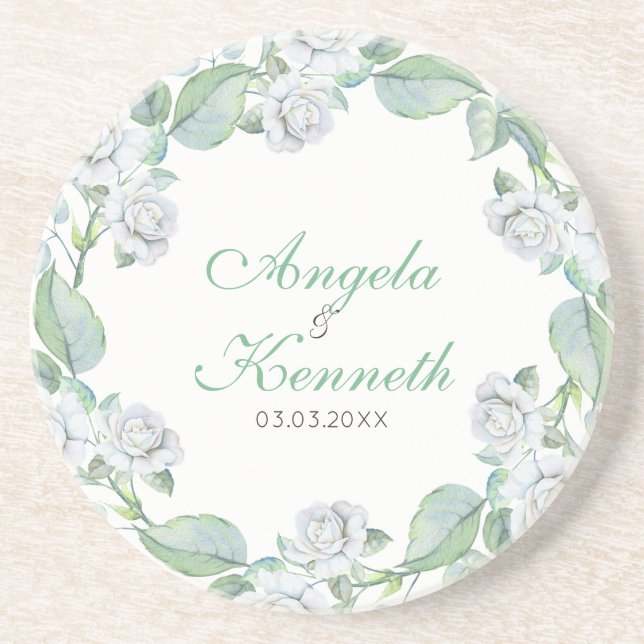 A Wreath Of White Roses Drink Coaster (Front)