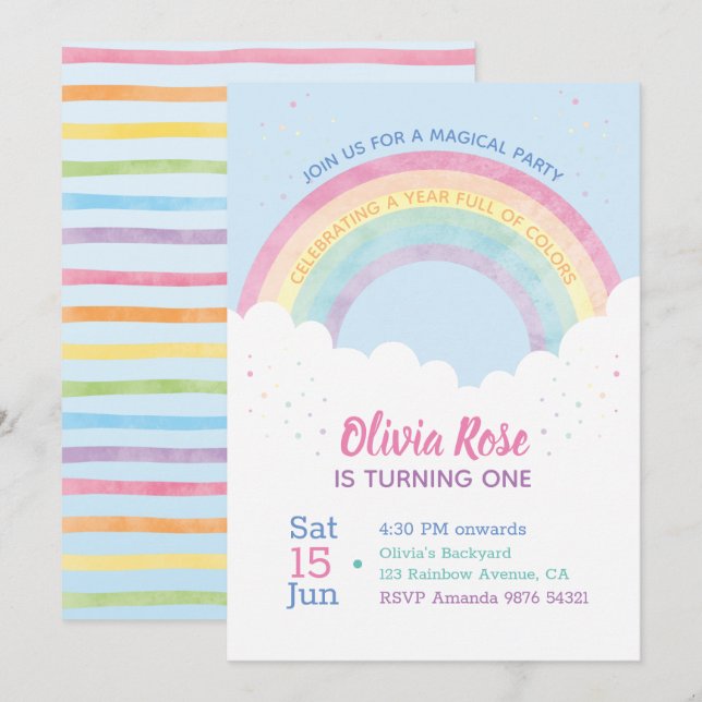 A Year Full of Colors | Rainbow First Birthday Invitation (Front/Back)