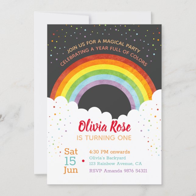 A Year Full of Colors | Rainbow First Birthday Invitation (Front)