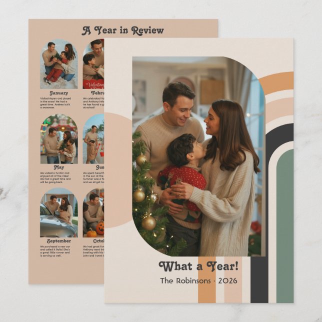 A Year in Review 12 Photo Collage Retro Holiday Card (Front/Back)