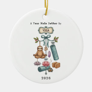 A year Made Better By Yoga Christmas Holiday Ceramic Ornament