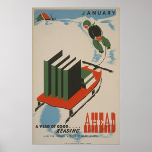 A Year of Good Reading Ahead Vintage WPA Poster
