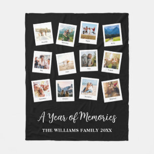 A Year of Memories Family Monthly Photo Collage Fleece Blanket
