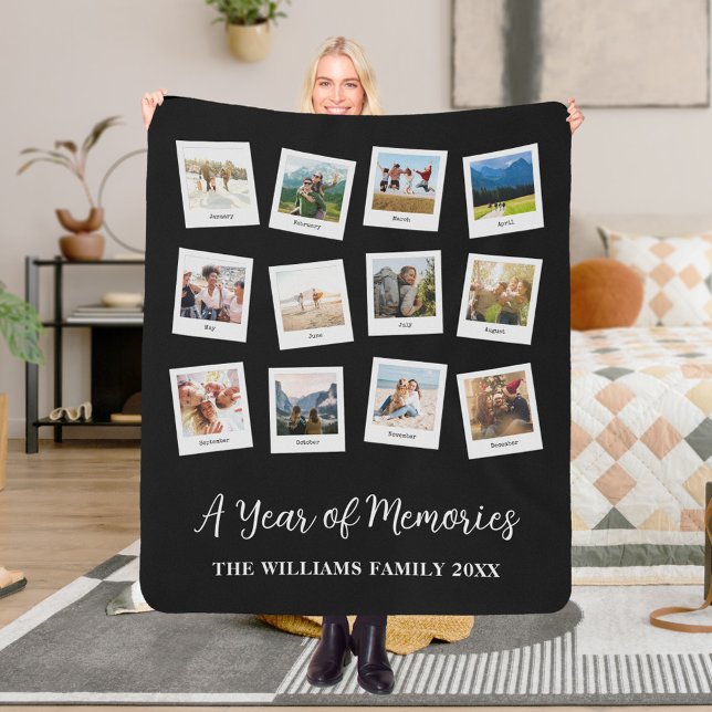 A Year of Memories Family Monthly Photo Collage Sherpa Blanket (Creator Uploaded)
