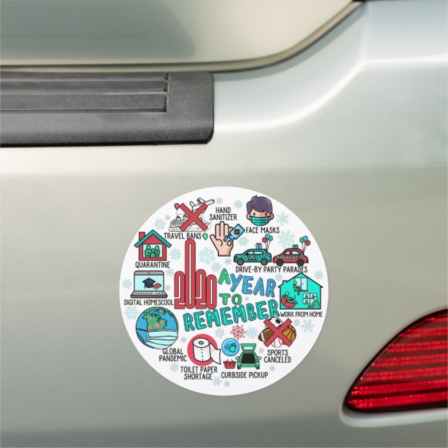 A Year To Remember 2020 Highlights Round Holiday Car Magnet (In Situ)