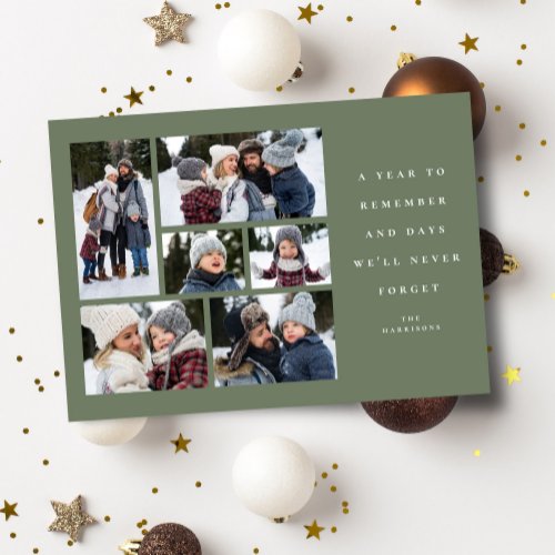 A year to remember  6 photo collage green holiday card