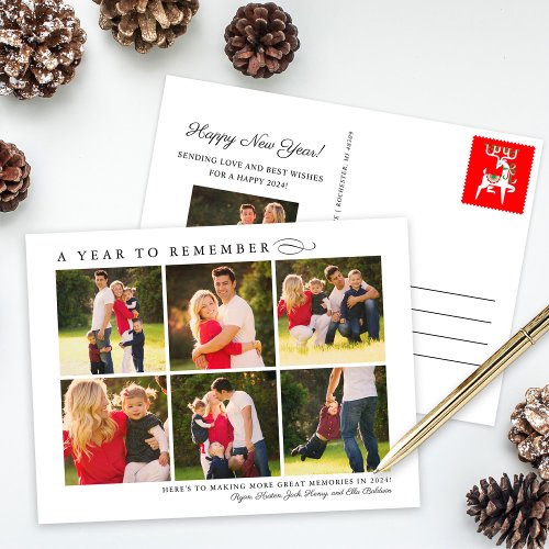 A Year to Remember Elegant Photo Collage Holiday Postcard