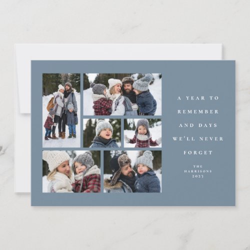 A year to remember family collage light blue holiday card